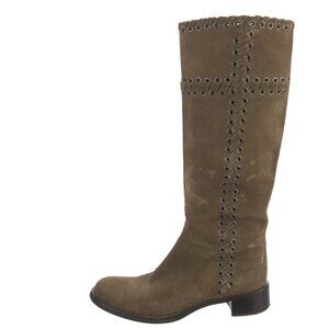 PRADA Suede Whipstitch Trim Western Riding Boots IT36.5
